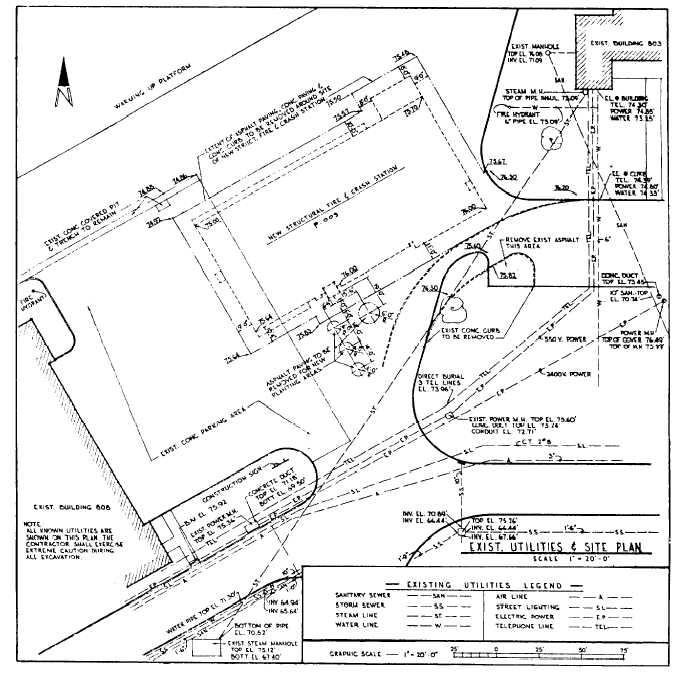 Figure 1011.Example of a site plan with existing utilities.